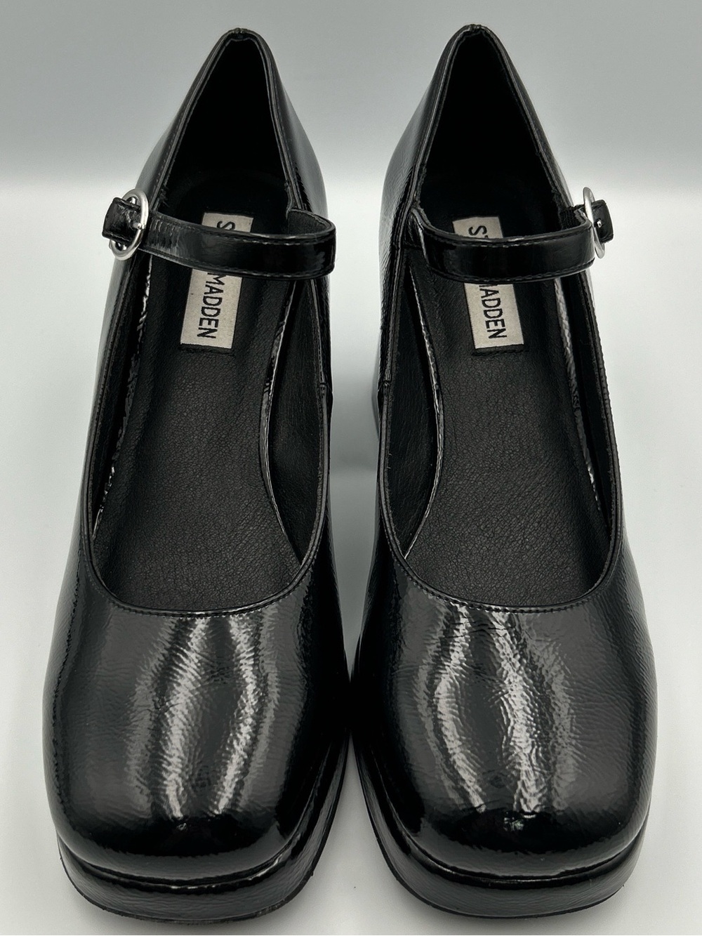 STEVE MADDEN Mingle Platform Mary Jane Pumps Size 8M Chunky Heel Baby Doll Black